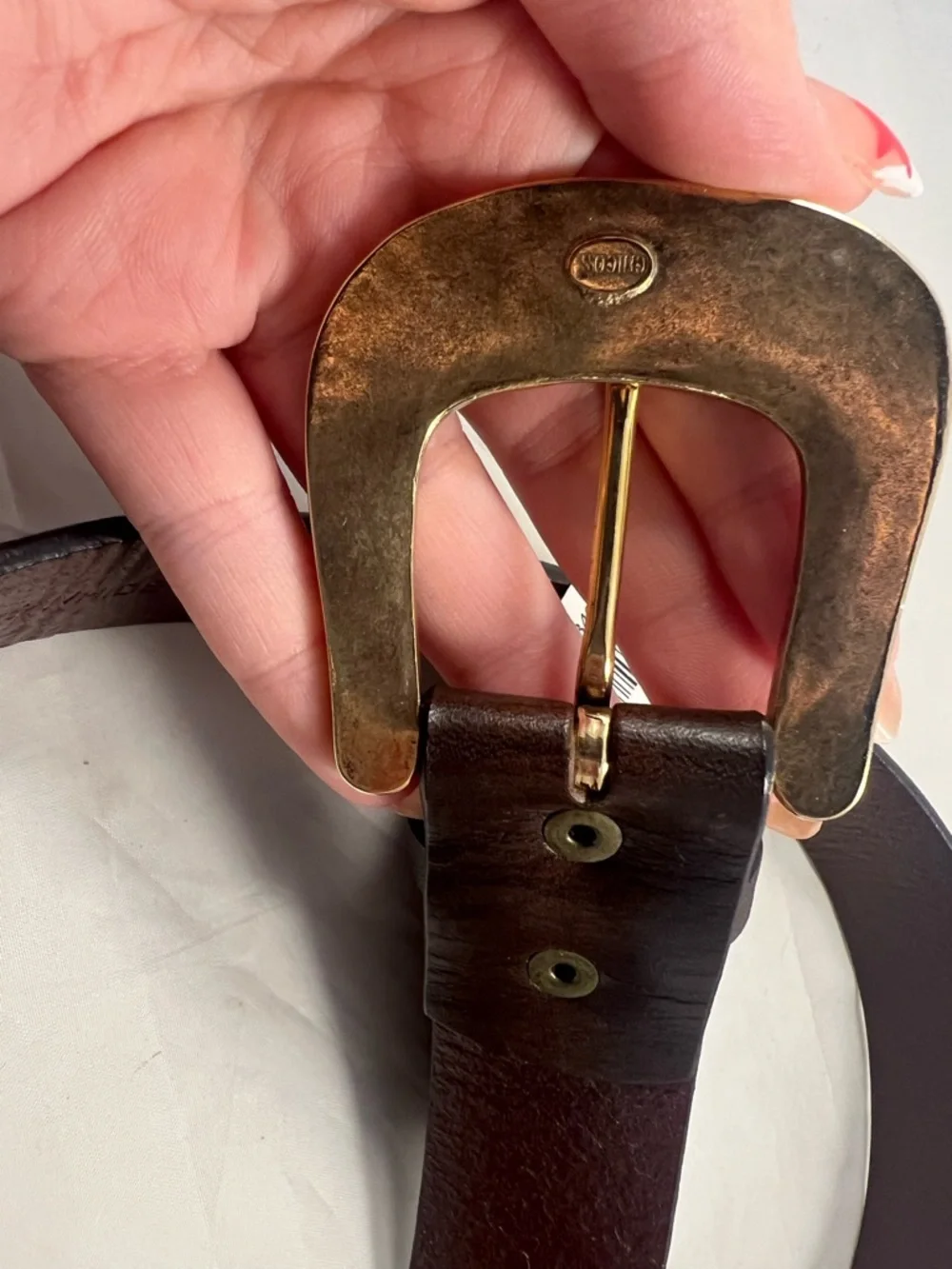 Chico's Jasmine Trouser Belt Cowhide Brown Leather Tortoiseshell Buckle Size S